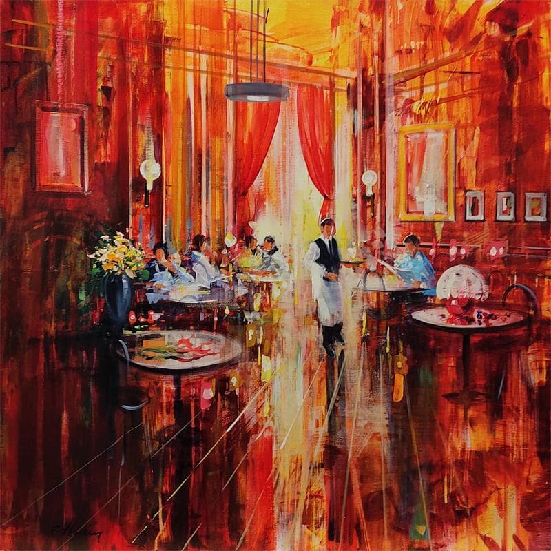 Painting Au bistrot by Frédéric Thiery | Painting Figurative Oil Urban Life style