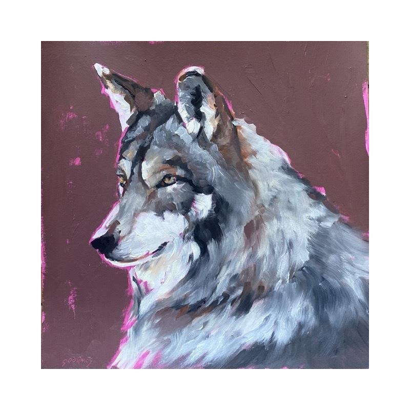 Painting LE LOUP by Morales Géraldine | Painting Figurative Acrylic, Oil Animals