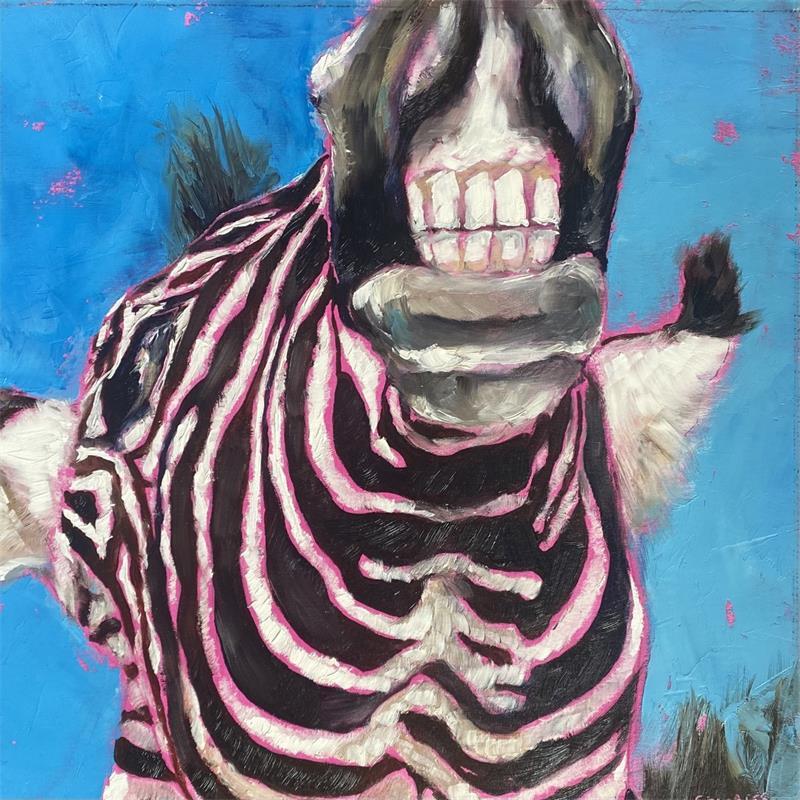 Painting ZEBRE SOURIANT by Morales Géraldine | Painting Figurative Acrylic, Oil Animals