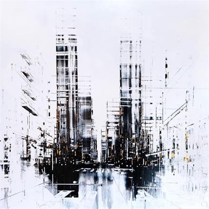 Painting Down the road by Rey Julien | Painting Figurative Mixed Black & White, Urban