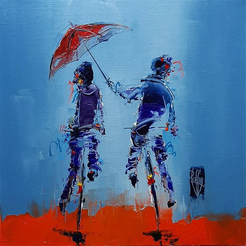 Painting Sous ton parapluie by Raffin Christian | Painting Figurative Oil Life style