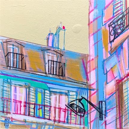 Peinture un pigeon bavarde par la fenêtre part 2 par Anicet Olivier | Tableau Figuratif Mixte Vues urbaines