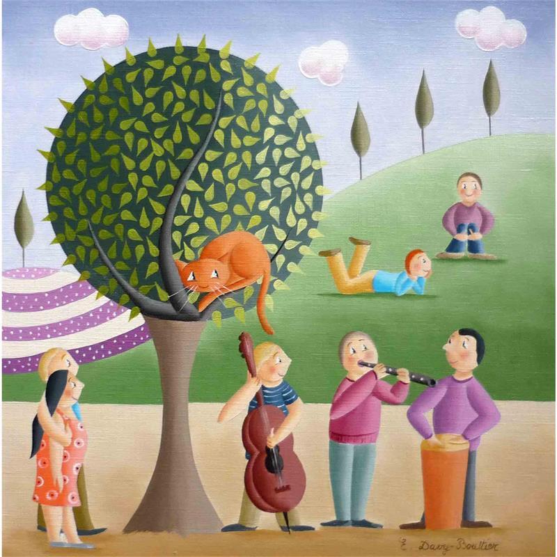 Painting Le concert by Davy Bouttier Elisabeth | Painting Naive art Life style Oil