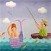Painting Le rêve du pêcheur by Davy Bouttier Elisabeth | Painting Naive art Life style Oil