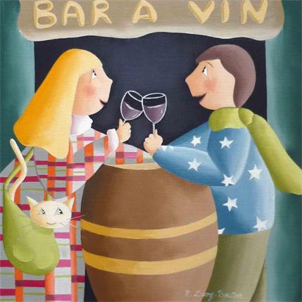 Painting Le bar à vin by Davy Bouttier Elisabeth | Painting Illustrative Oil Life style