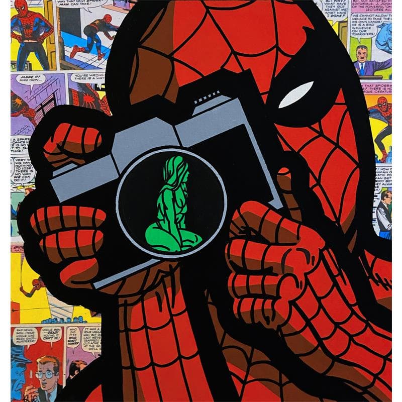Peinture Spider par Kalo | Tableau Pop-art Icones Pop Graffiti Collage Posca