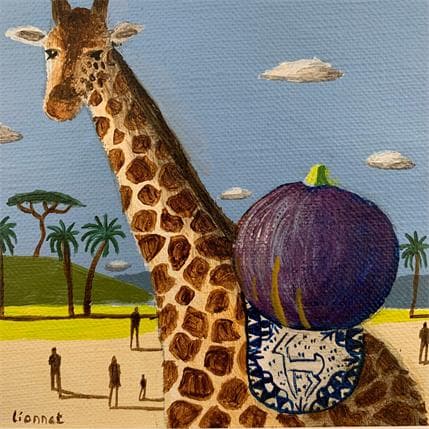 Painting Girafe à la figue by Lionnet Pascal | Painting Surrealist Acrylic Animals, Minimalist