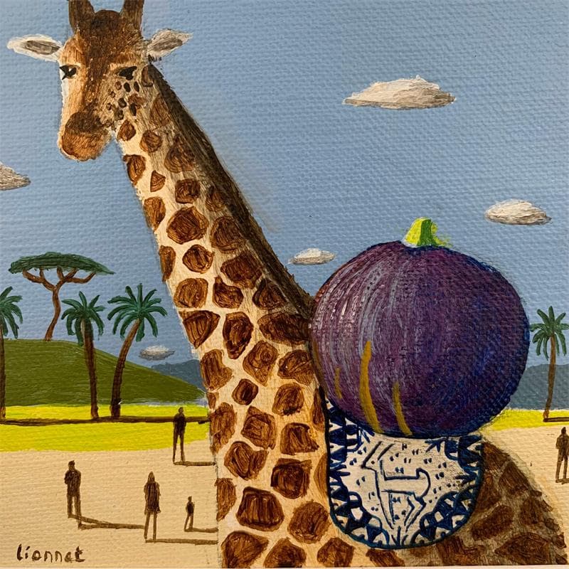 Painting Girafe à la figue by Lionnet Pascal | Painting Surrealist Acrylic Animals Minimalist