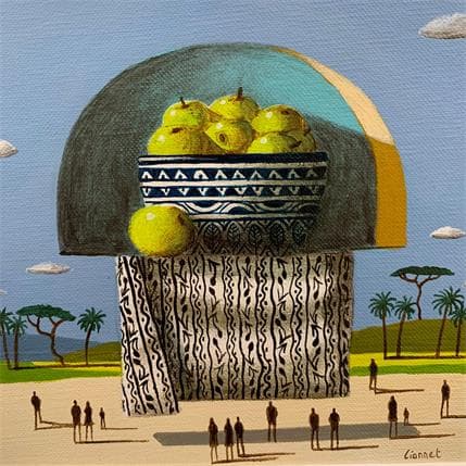 Painting Pommes vertes 1 by Lionnet Pascal | Painting Surrealist Acrylic Pop icons, still-life