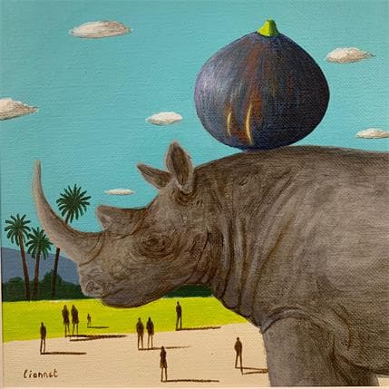 Painting Rhinocéros à la figue by Lionnet Pascal | Painting Surrealist Acrylic Animals, Pop icons