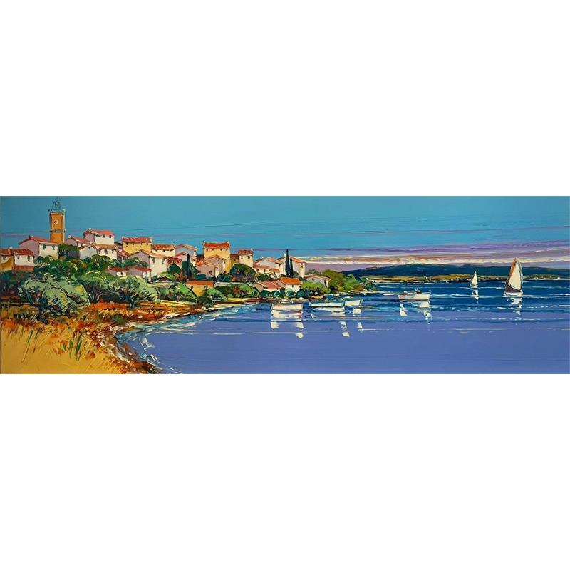 Painting Étang de Bages by Corbière Liisa | Painting Figurative Oil Landscapes Marine