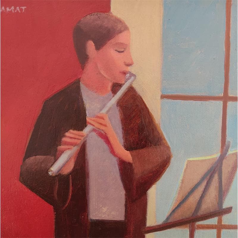 Painting Flautista by Ramat Manuel | Painting Figurative Portrait Acrylic