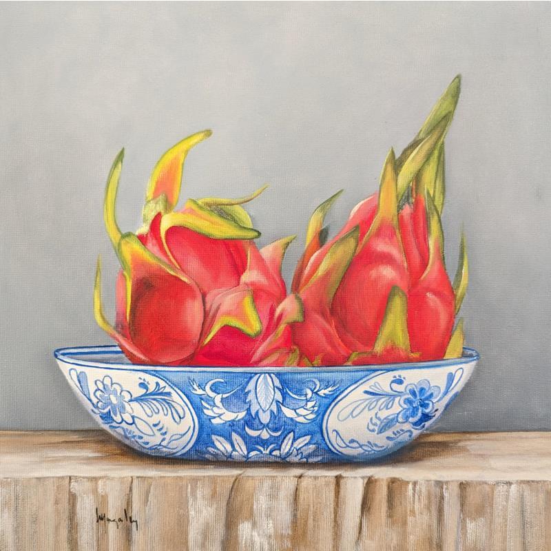 Painting pitayas & delftpot by Gouveia Magaly  | Painting Realism Oil Still-life