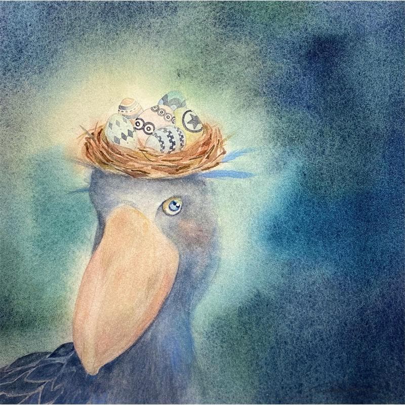 Painting Bird with eggs  by Masukawa Masako | Painting Naive art Animals Watercolor