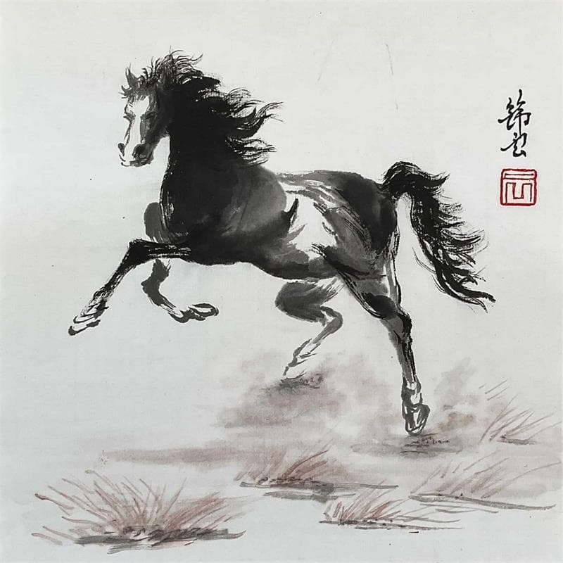 Peinture Cheval qui saute par Tayun | Tableau Figuratif Animaux Encre