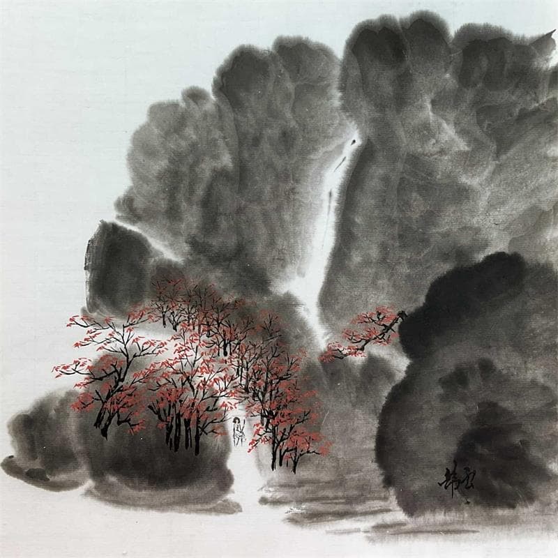 Peinture Montagne noire par Tayun | Tableau Figuratif Encre Paysages