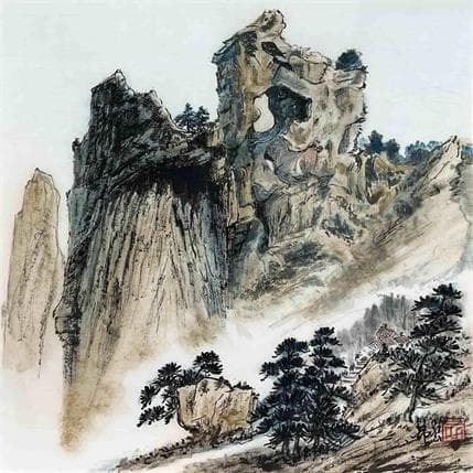 Peinture Les roches des Alpilles par Tayun | Tableau Figuratif Aquarelle Paysages