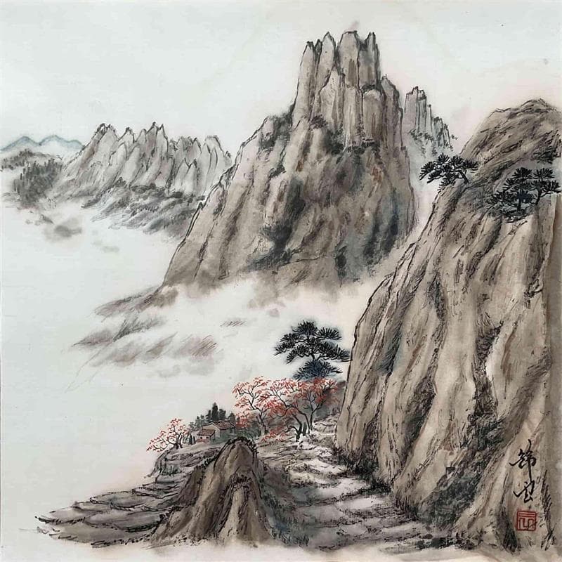Peinture Roches d'Automne par Tayun | Tableau Figuratif Aquarelle Paysages