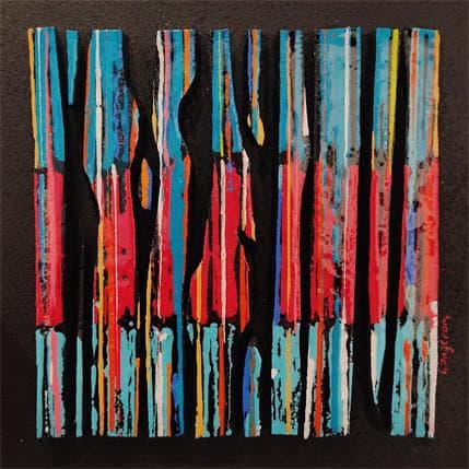 Peinture Bc 11 Street rouge bleu par Langeron Luc | Tableau Abstrait Acrylique minimaliste