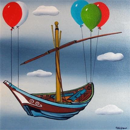 Painting Flying with Van Gogh by Trevisan Carlo | Painting Surrealist Acrylic Marine