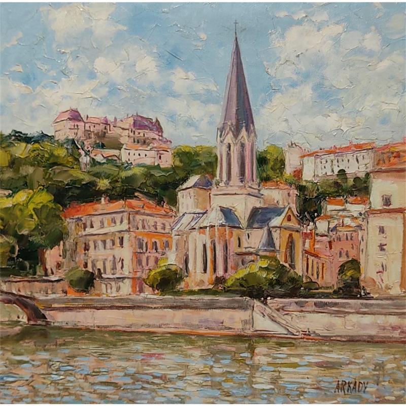 Peinture Eglise Saint-Georges à Lyon par Arkady | Tableau Figuratif Huile Paysages