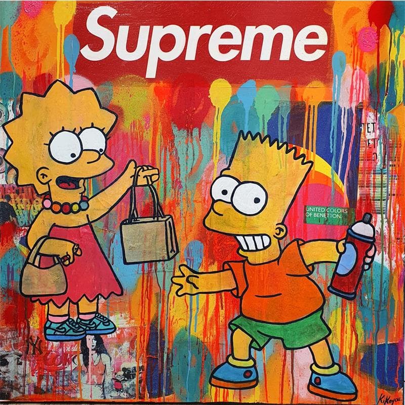 Gemälde Bart et Lisa von Kikayou | Gemälde Pop-Art Pop-Ikonen Graffiti