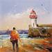 Painting Promenade près du phare by Hébert Franck | Painting Oil