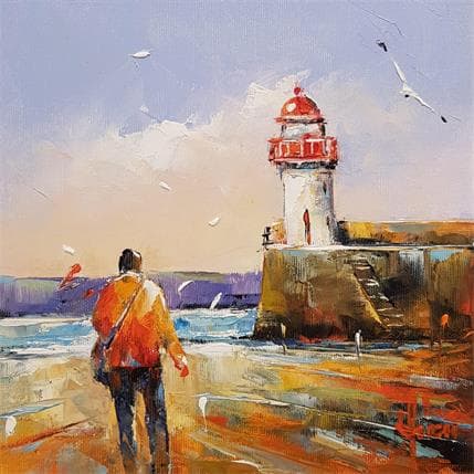 Peinture Promenade près du phare par Hébert Franck | Tableau  Huile