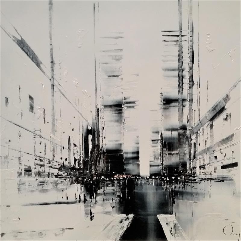 Peinture Still here par Rey Julien | Tableau Figuratif Mixte Vues urbaines noir & blanc