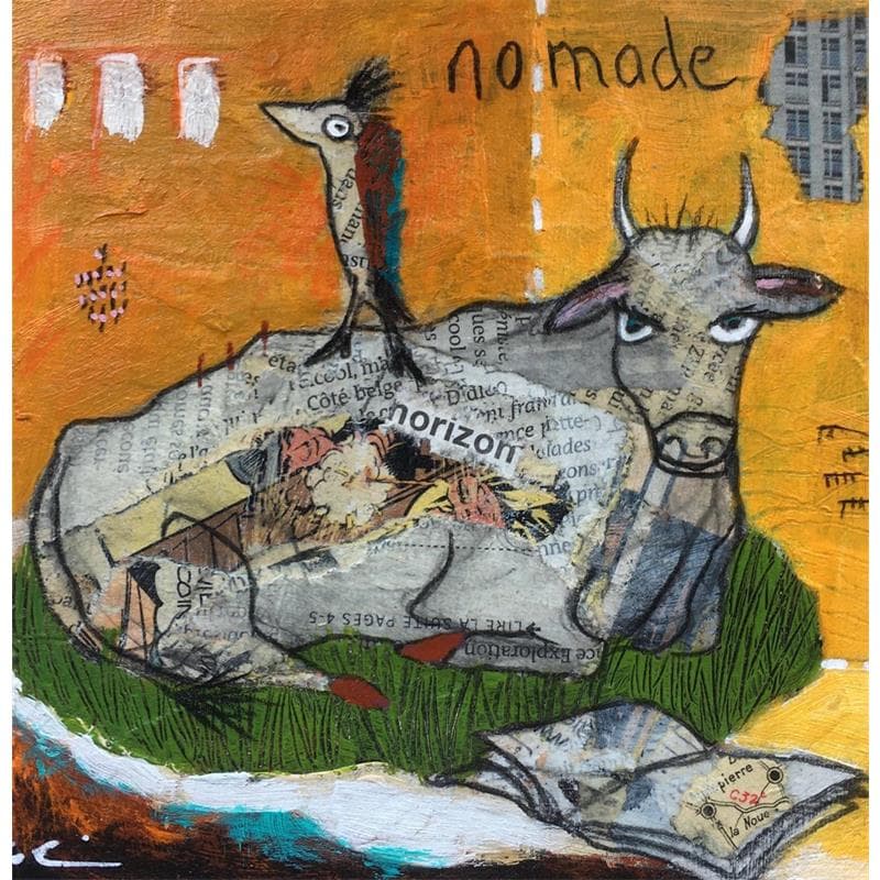 Peinture Nomade V par Colin Sylvie | Tableau Art Singulier Mixte animaux