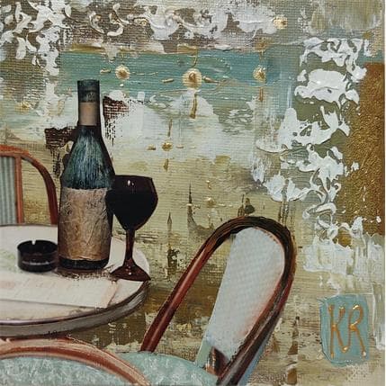 Painting Le Verre du soir by Romanelli Karine | Painting Figurative Mixed Life style, still-life
