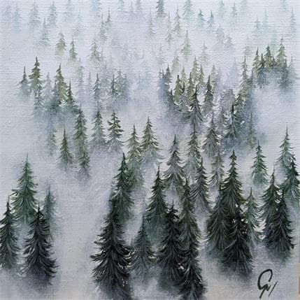 Peinture Dans la brume par Pressac Clémence | Tableau Figuratif Huile Paysages
