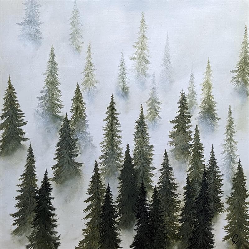 Painting La forêt de sapins by Pressac Clémence | Painting Figurative Landscapes Oil