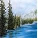 Painting Lac bleuté by Pressac Clémence | Painting Figurative Landscapes Oil
