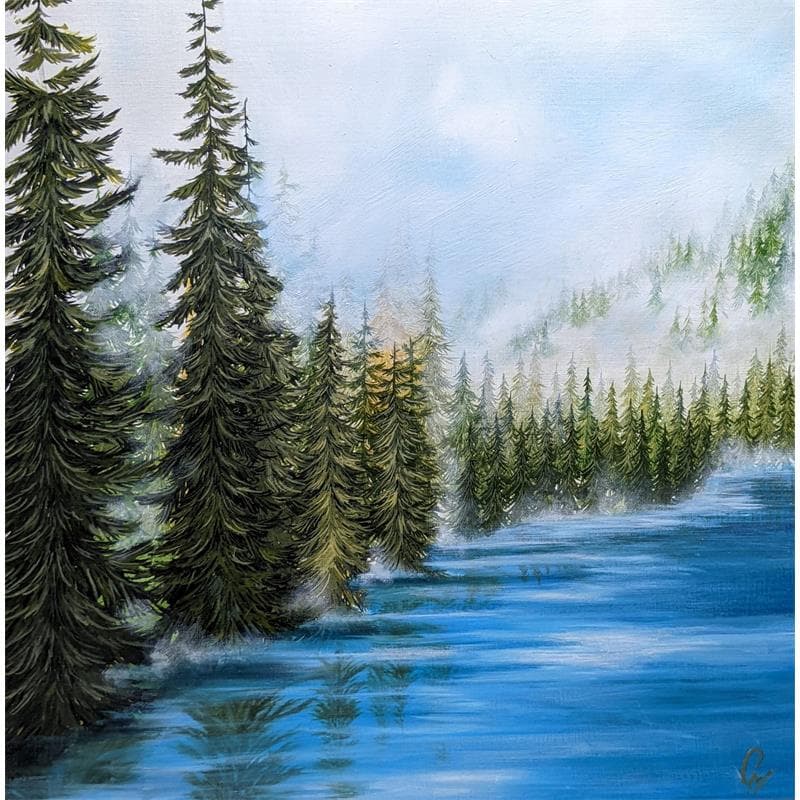 Peinture Lac bleuté par Pressac Clémence | Tableau Figuratif Paysages Huile