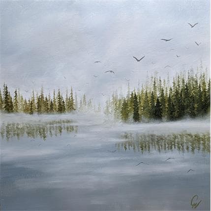 Peinture Grand lac par Pressac Clémence | Tableau Figuratif Huile Paysages