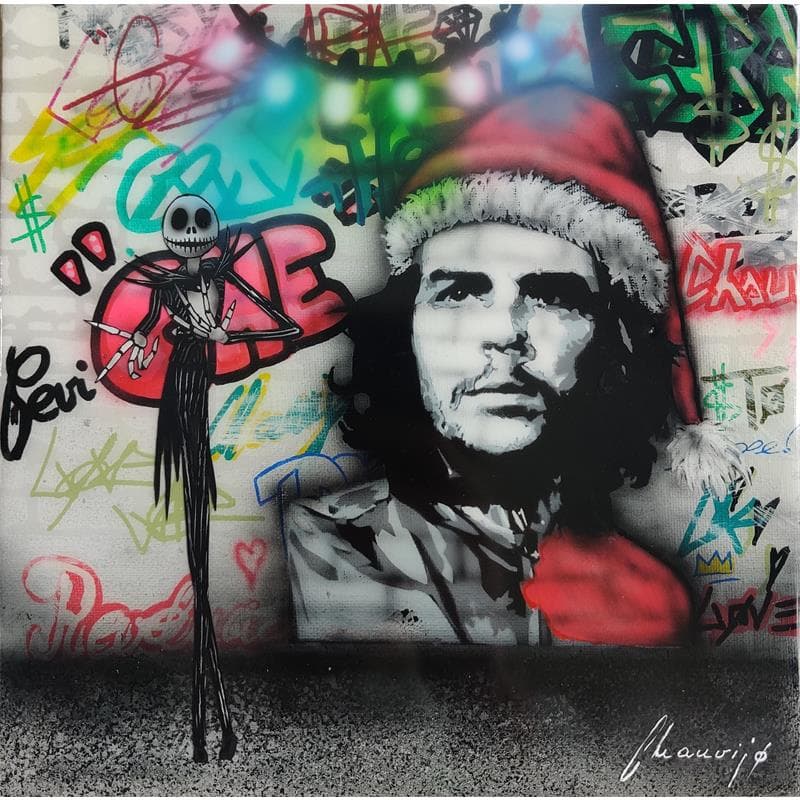 Painting Che before Christmas by Chauvijo | Painting Figurative Acrylic, Graffiti, Resin Pop icons