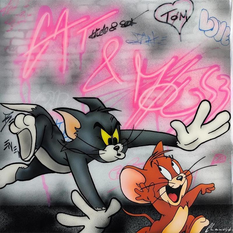 Gemälde Cat & mouse von Chauvijo | Gemälde Figurativ Pop-Ikonen Graffiti Acryl Harz