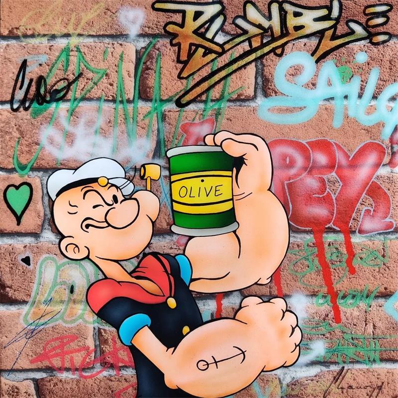 Gemälde Popeye von Chauvijo | Gemälde Figurativ Pop-Ikonen Graffiti Acryl Harz