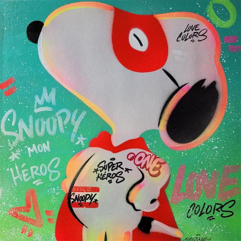 Peinture Snoopy héros par Kedarone | Tableau Street Art Graffiti Mixte icones Pop