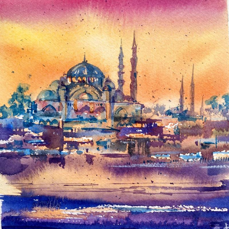 Peinture Sunset of Turkey par Volynskih Mariya  | Tableau Figuratif Aquarelle Architecture, Paysages, Urbain