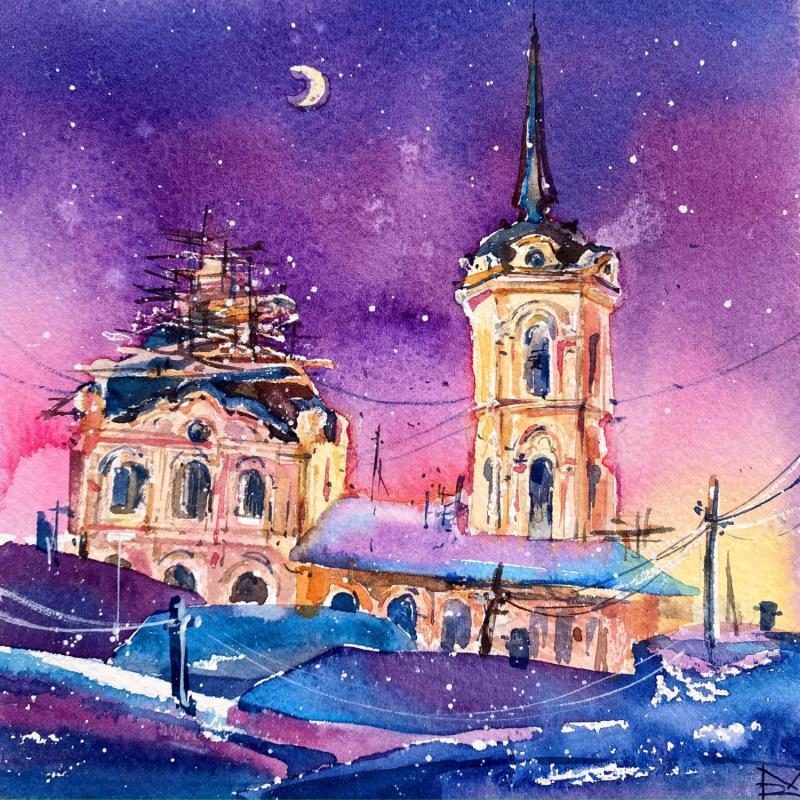 Painting Lunar night by Volynskih Mariya  | Painting Figurative Watercolor Architecture, Landscapes, Urban