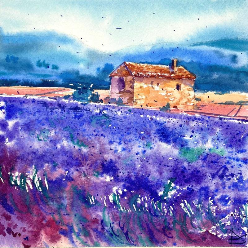 Peinture Lavender in Provence par Volynskih Mariya  | Tableau Figuratif Aquarelle Nature, Paysages