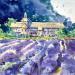 Gemälde Lavender fields in Provence von Volynskih Mariya  | Gemälde Figurativ Landschaften Natur Architektur Aquarell