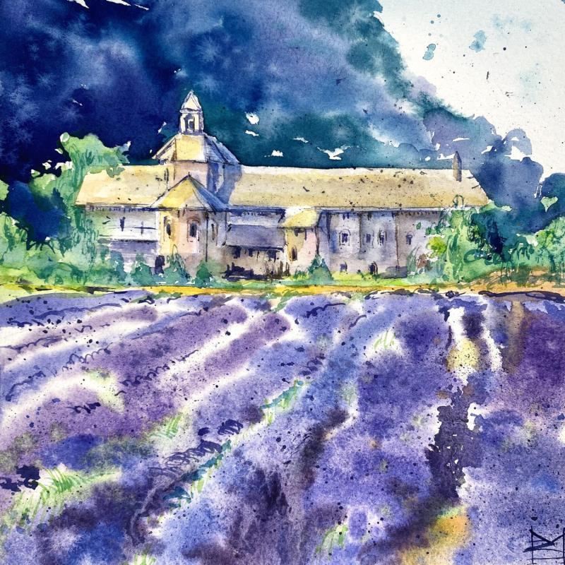 Painting Lavender fields in Provence by Volynskih Mariya  | Painting Figurative Watercolor Architecture, Landscapes, Nature, Pop icons