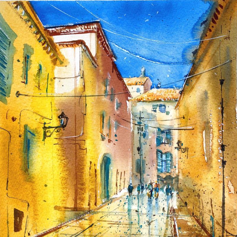 Gemälde Streets of Saint-Tropez von Volynskih Mariya  | Gemälde Figurativ Aquarell Architektur, Landschaften, Pop-Ikonen, Urban