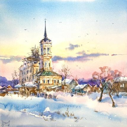 Painting Frosty morning by Volynskih Mariya  | Painting Figurative Watercolor Architecture, Landscapes, Urban