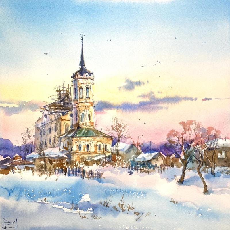 Painting Frosty morning by Volynskih Mariya  | Painting Figurative Watercolor Architecture, Landscapes, Urban