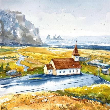 Painting Autumn Iceland by Volynskih Mariya  | Painting Figurative Watercolor Architecture, Landscapes, Nature