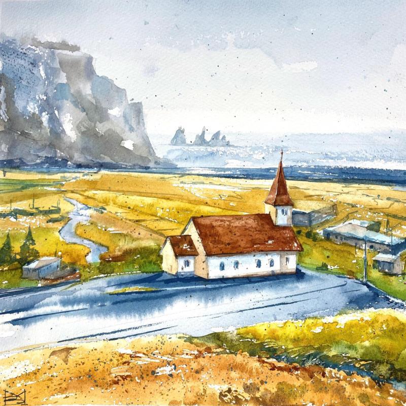 Painting Autumn Iceland by Volynskih Mariya  | Painting Figurative Landscapes Nature Architecture Watercolor